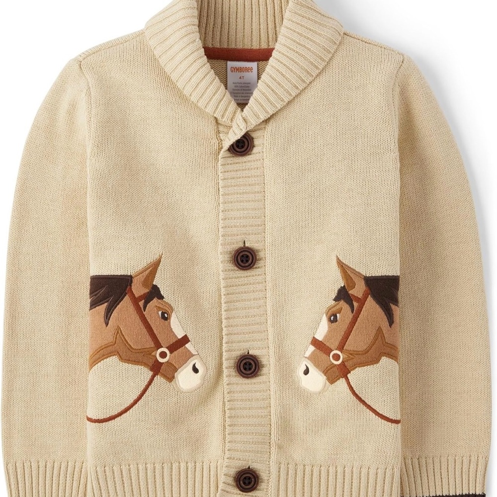 Gymboree Tan Knit Cardigan with Horse Design